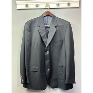 DE FURSAC Men's Black Wool Super 110s Blazer Suit Jacket B TONGAYS 64